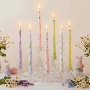 Conelist 12 Pcs 9.8" Floral Long Taper Candles Pastel Flower Candlesticks Tall Smokeless Unscented Decorative Tapered Candles Gifts for Christmas Wedding Home Dinner Party Decorations