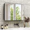 32x24 in Double Door Medicine Cabinet with Mirror, Matte Black