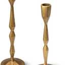 Antique Gold Candlestick Holders - Heavy Duty Cast Iron Candle Stick Holder Set of 2 - Unique Taper Candle Holder for Entryway, Table Decor or Housewarming Gift