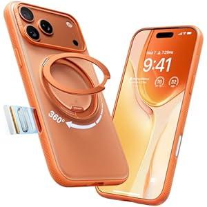 TORRAS 360 Magnetic Stand for iPhone 17 Pro Max Case, [Fit for MagSafe] [4X Military-Grade Protection] Slim Case for iPhone 17 Pro Max 6.9", Translucent Cosmic Orange, Ostand O3 Fitness Series