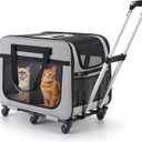 Extra Large Double Pet Carrier with Wheels for Small Dogs and All-Breed Cats, Cat Rolling Carrier for 2 Cats, Support up to 40 Lbs, Grey