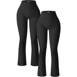 OQQ Women's 2 Piece Yoga Pants Ribbed Seamless Workout High Waist Bell Bottoms Flare Leggings, Medium Length 35"