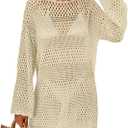 ANRABESS Women Swimsuit Crochet Swim Cover Up 2025 Summer Bathing Suit Swimwear Mesh Knit Beach Dress Vacation Outfits (Medium, Beige)