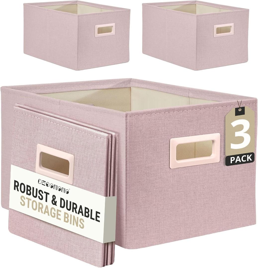 DECOMOMO Storage Bins for Shelves Robust Fabric Closet Bins for Shelves Toy Storage Clothes Books (Pack of 3 Pink)