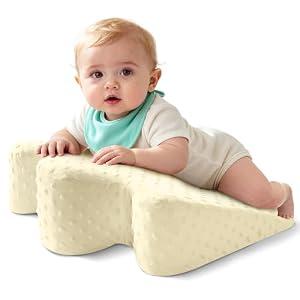 EKEPE Tummy Time Support Pillow with Plush Cover for Baby Gas, Colic Relief & Burp, Nursing Reflux Prop for Feeding, Neck, Shoulder and Body, Tummy Time Mat for Newborns and Infant 0-12 Months - Beige