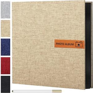 Self Adhesive Photo Album, Adkwse Photo Album for Self-Design, Album Photo Books DIY Scrapbook Large of 60 Black Pages, Linen Cover Photo Book for Families, Weddings (27x28cm) (Brown2)