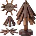 A Tree Design Trivet Mats Set of 3, Foldable Walnut Wood Kitchen Hot Pads Trivet,Folding Tree Shape Black Walnut Wood Table Mat, Trivet Set Wood Coasters for Teapot Hot Pots