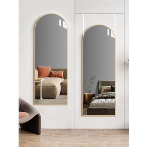 57"x17" Gold Arched Full Length Mirror - Shatter-Proof Glass & Aluminum Frame, Over Door or Wall Mounted for Bedroom, Bathroom, Living Room Decor
