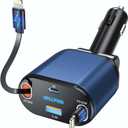 OHLPRO Retractable Car Charger for iPhone, 80W USB C Car Charger Adapter, Gift for Men Women, USB i Fast Charging for iPhone 16 15 14 13 12 Pro, Max, iPad, Samsung, Blue