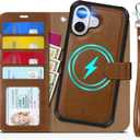 TUCCH Detachable Case Wallet for iPhone 17 (6.3") 2025, Wrist Strap, 4 Card Holders RFID Blocking, Wireless Charging, Stand, 2-in-1 Magnetic, PU Leather, Shockproof Folio Cover, Brown