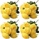 4 Bundles Artificial Roses Flowers 10 Heads Arrangement Silk Bridal Bouquet for Home Office Parties and Wedding Decoration (Yellow 4pcs)