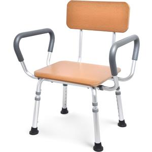 Sangohe Shower Chair for Inside Shower, Shower Chair with Wood Seat Board and Back, Height Adjustable Shower Stool for Elderly and Disabled, 400 lbs Heavy Duty Shower Seat for Seniors, 796DB