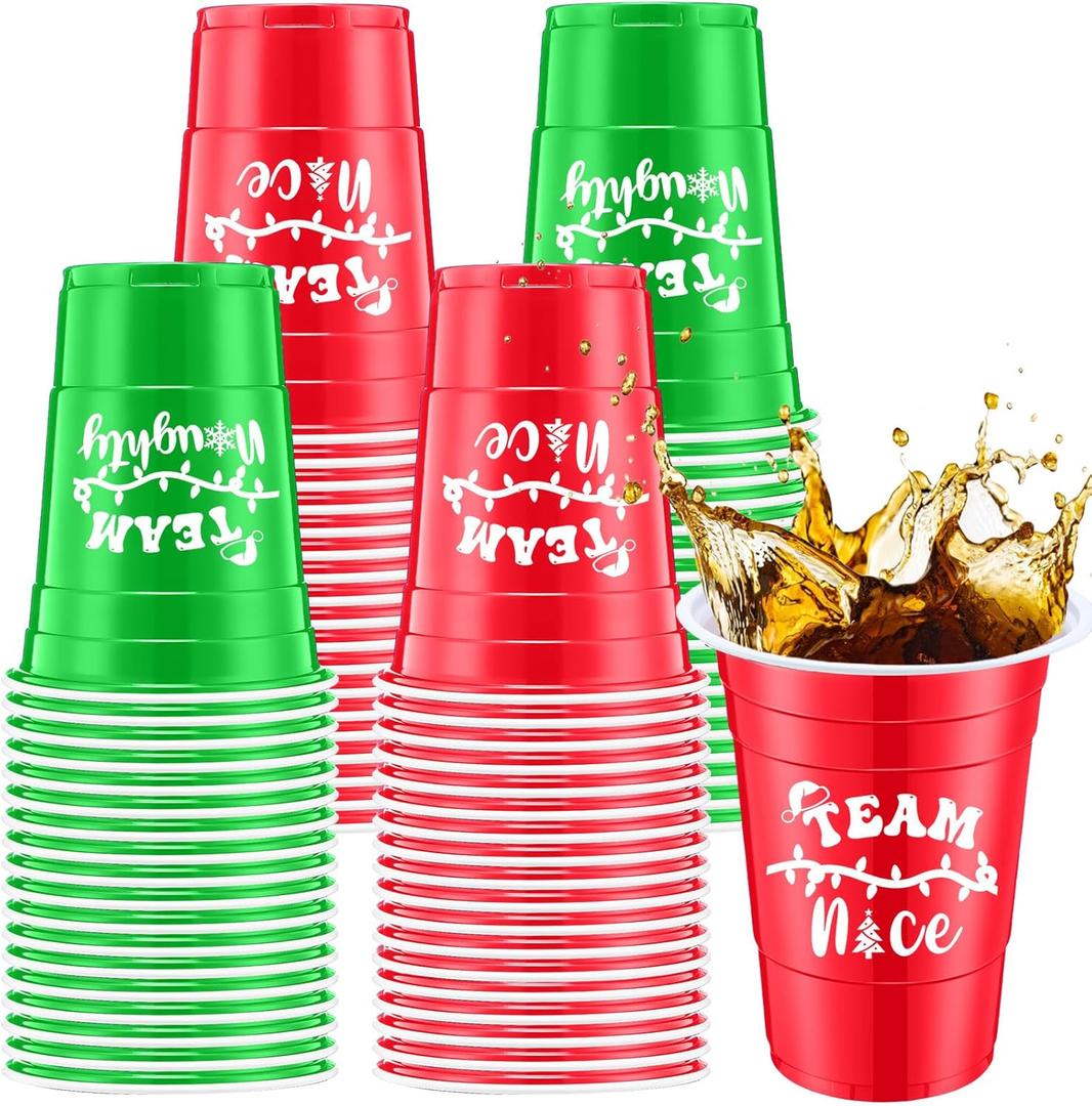 Jingmore 60 Pieces Snowflakes Frozen Plastic Cups 16oz Disposable Winter Snowflake Beverage Drinking Cups for Birthday Baby Shower Holiday Coffee Beer Party Favors(Christmas,Red, Green)