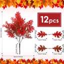 12 Pcs Artificial Oak Leaves Branches Fake Acorns Fall Decor Large Fake Maple Leaves Artificial Greenery Silk Floral Autumn Faux Spray for Thanksgiving Table Centrepieces(Brownish Red)