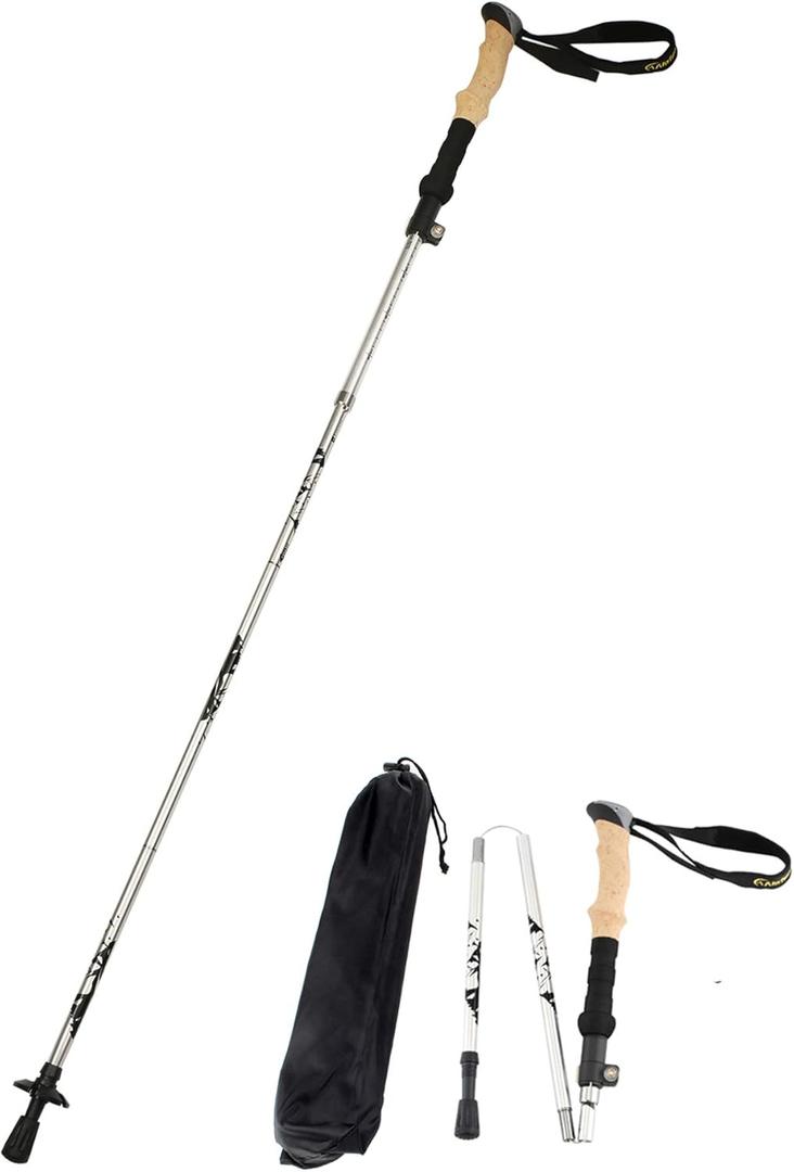 A ALAFEN Aluminum Collapsible Ultralight Travel Trekking Hiking Pole for Men and Women (Fits 5'3" - 6'2"), Single Pole (1 Pack), Silver
