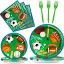Sports Party Plates Napkins Superstar Party Tableware All Star Birthday Baseball Football Soccer Basketball Disposable Paper Plates Napkins for Boy Birthday Decoration Supplies Favors 24 Guests