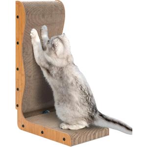 Miwoowim Cardboard L Shape Cat Scratcher - Happy & Polly Vertical Cat Scratching Board with Ball Toy for Indoor Cats - Protecting Furniture Cat Scratch Pad