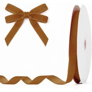 6 x Light Brown Velvet Ribbon 3/8" Vintage Fall Ribbon Thin Khaki Velvet Ribbons for Gift Wrapping Christmas Ribbons for Crafts, Hair, Choker, Xmas Wreath, Flower Bouquet, Christmas Tree 25 Yd (kaqi)