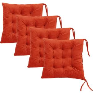 Set of 4 Square Chair Pads Indoor Seat Cushions Pillows with Ties Soft Comfortable Non Slip Chair Mat for Kitchen Dining Office Desk Living Room Outdoor Tatami 15.5" - Orange, 4Pack