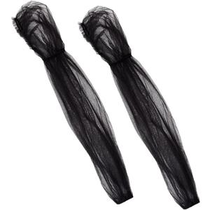 AHANDMAKER Organza Detachable Sleeves for Wedding Dresses, Mesh Fingerless Gloves Sheer Gloves, Bridal Wedding Tulle Gloves (Black)