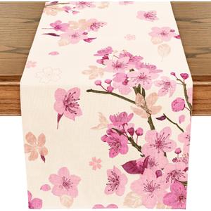 WRAPAHOLIC Cherry Blossom Table Runner - 13 x 72 Inch - Farmhouse Indoor Kitchen Anniversary Wedding Dining Table Decoration for Home Party 4 Pack