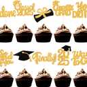 100 Pcs Graduation Cupcake Toppers Congrats Grad Class of 2025 Graduation Cupcake Picks Toppers Diploma Supplies for Party Decorations(Gold)