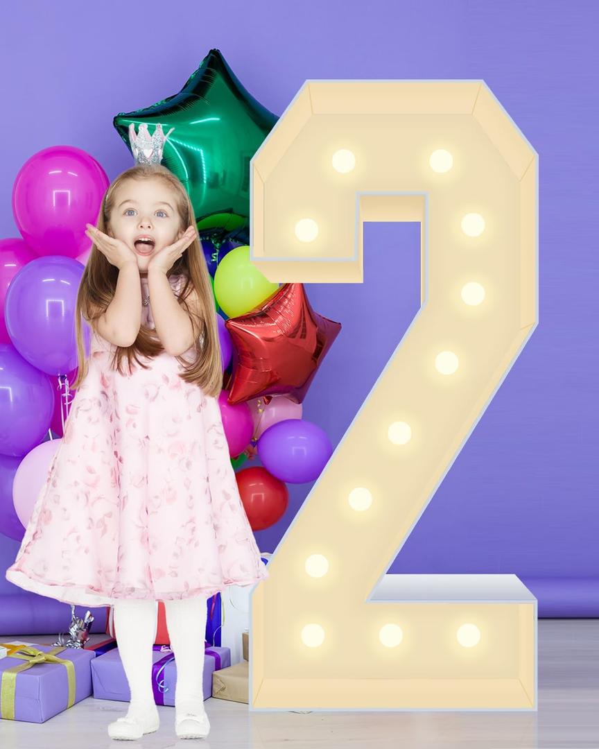 4FT Plastic Marquee Numbers 2, Light up Numbers Made of Corrugated Plastic Board, No Tools Required, Quick Assembly, Disassembled into Blank Yard Signs, Poster Board