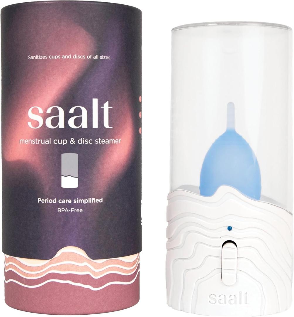 Saalt Menstrual Cup Steamer - Period Cup & Disc Sanitizer - Hands-Free Steam Sanitizer- No-Boil Design with Removable Power Cord - Compact & Portable - Arctic Mist