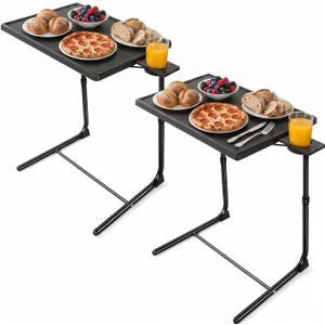 TV Tray Table Set of 2, 6 Height & 3 Tilt Adjustments, Black, 2pcs