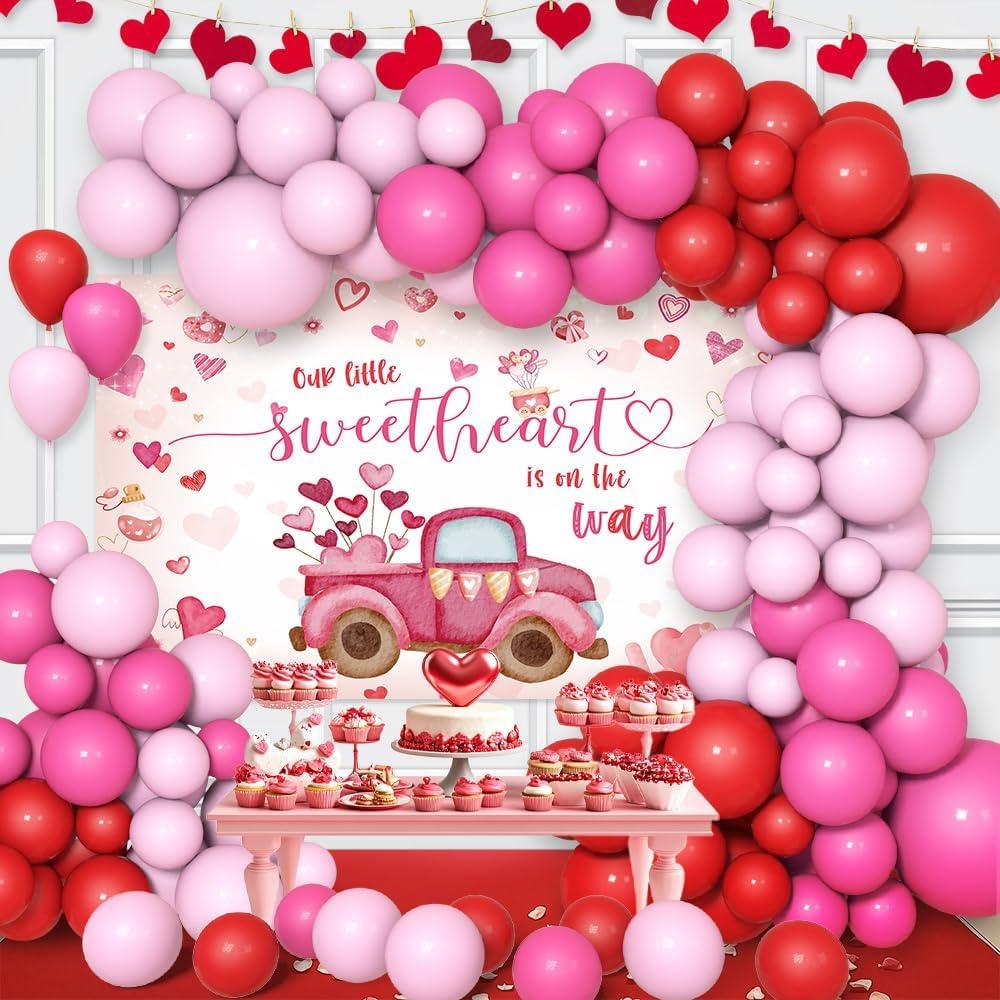 79pcs Baby Shower Decorations valentines Baby Shower Party Kit with Little Sweetheart is on The Way Banner Balloon Arch Kit for Girl Baby Shower Party Decor