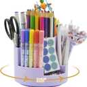 2 x 360Degree Rotating Desk Organizer, 10 Slots Pencil Pen Holder for Desktop, Cute Rotating Desk Pen Organizer Storage Caddy for Office, School, Home, Art Supply, Teacher (Purple)