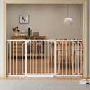 Extra Wide Baby Gate with Door 53.4-62 Inch Pressure Mounted, Auto Close Child Baby Gates for Doorways No Drill, Walk Through Dog Gate Indoor for The House, White