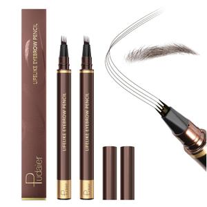 Eyebrow Pencil, 2Pcs Waterproof Microblading Eyebrow Pens, 4 Tip Precise Eye Brow Makeup Pen for Women to Effortlessly Create Hair Like Natural Brows, Non Dry Out and Last All Day (Brunette)
