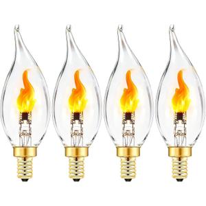 Sunaiony Flickering Light Bulbs E12 Candelabra LED Fire Effect Flicker Flame, LED Candle Flame Bulb for Decoration, 4 Pack (1 Mode)