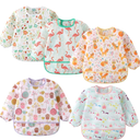 5 Pack Long Sleeve Bib,Baby Toddler Waterproof Sleeved Bib for 6-30 Months Reusable with Catch-all Pocket