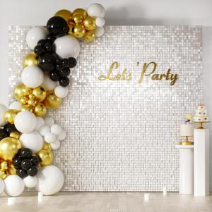 COKAOBE Mirror White Shimmer Wall Backdrop, 36PCS Square Sequin Shimmer Backdrop Panel, Photo Backdrops for Birthday, Anniversary, Wedding, Graduation & Bachelorette Party Decoration