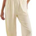 SUUKSESS Women 2 Piece Matching Lounge Workout Sets Outfits Sleeveless Cropped Tops Summer High Waisted Wide Leg Pants (Medium, Beige)