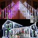 Brizled Color Changing Icicle Lights, 29ft 360 LED Christmas Icicle Lights with Remote, 11 Modes Cool White & Multicolor Xmas Lights for Xmas Wedding Home