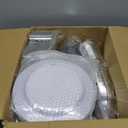 WELLIFE 450 PCS Silver Disposable Dinnerware Set for 75 Guests, Wedding Plates Silver Plastic Plates for Party, Including 75 Dinner Salad Plates, Cups, Forks Knives Spoons for Wedding and Party