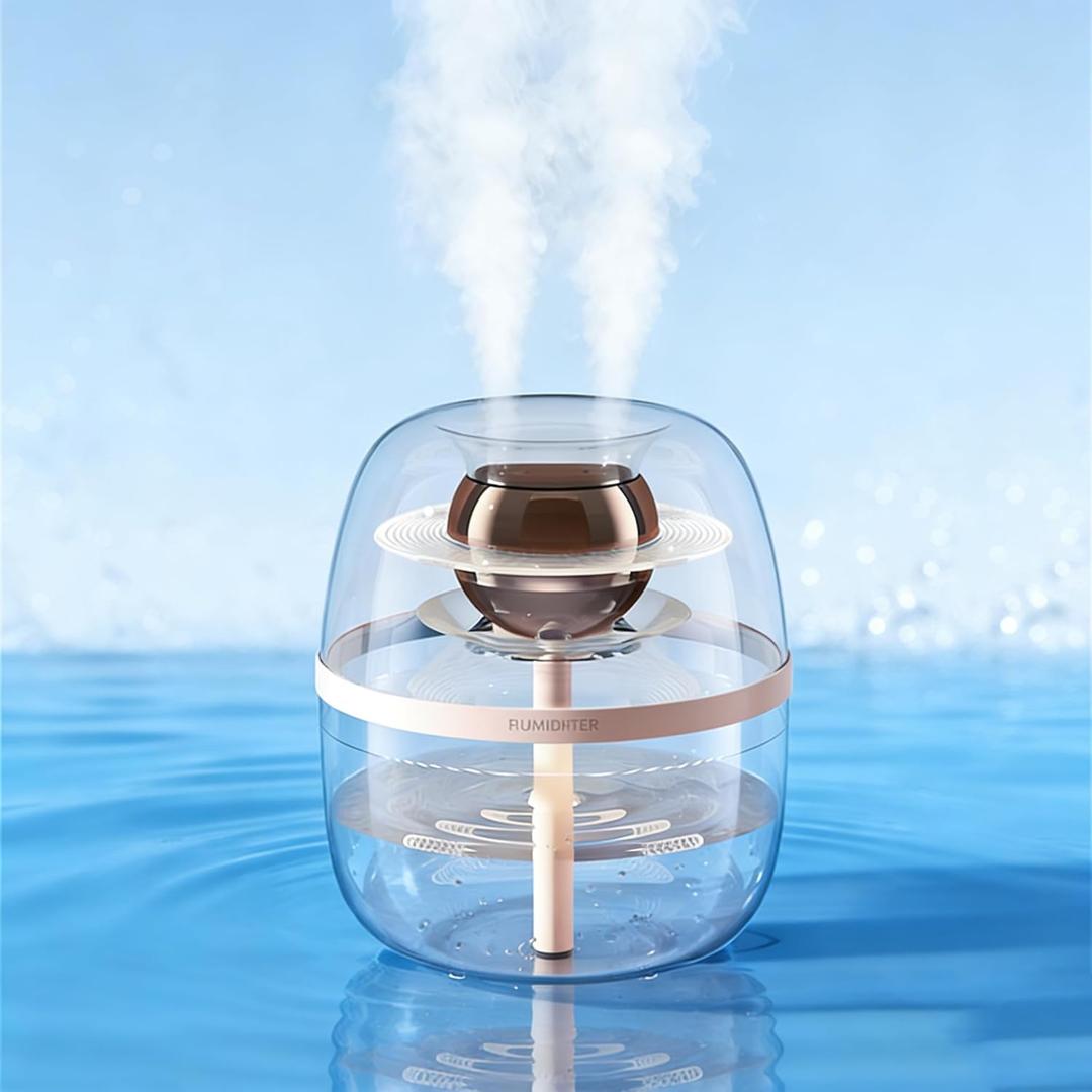 JINGYAN 3L Ultrasonic Cool Mist Humidifier for Bedroom- Transparent Tank, Easy to Clean, Dual Spray for 20H Quiet Mist Time, Night Light, Auto Shut-Off for Living Room, Office, Plant Care (Pink)