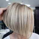 Jolelyne Ombre Ash Blonde Layered Bob Wigs for Women Short Ombre Mixed Blonde Highlight Pixie Bob Side Part Wig with Bangs Synthetic Natural Looking Inverted Bob Wig Daily Party