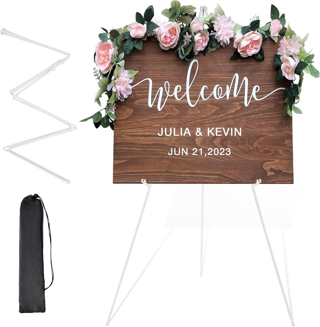 Display Easel Stand for Wedding Sign & Poster 63'' Portable Art Easel for Floor Adjustable Metal Easel White