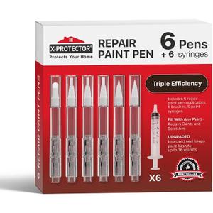 X-Protector Touch Up Paint Pen Kit - 6 Fillable Pens with 3 Types of Brushes - Premium Pen for Touch Ups - Fillable Touch Up Paint Pens for Walls, Furniture, and Other Touch Up Works!