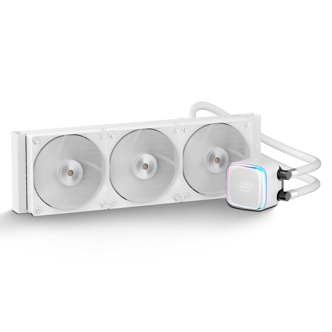 Iota L36 WH AIO CPU Liquid Cooler 360mm with Temp Digital Display,ARGB Aluminum Alloy Pump,Fluid Dynamic Bearing PWM Fans,TDP300W Water Cooling System for Intel LGA 115x/1200/1700/1851 & AMD AM4/AM5