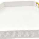 Hexagon Decorative Serving Tray with Polished Gold-Tone Metal Handles, Black Glossy Finish, Large Ottoman and Coffee Table Tray, 17.7x15.4x2 Inch (White)