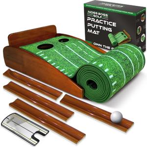 Practice Putting Mat with Automatic Ball Return Track & Putting Mirror - Indoor Golf Practice Mat for Mini Games & Home/Office Use, Great Gift for Golf Lovers