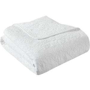 Madison Park Throw Blanket - Reversible Damask Quilting Design, Soft Pre-washed Microfiber, Cotton Filled Spread, Cozy Summer Blanket - Throw for Living Room Couch, Sofa, Bed, Quebec, 60x70", White