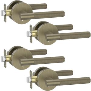 Asidrama 4 Pack Brushed Antique Brass Privacy Door Handles, Door Lever with Door Knobs Indoor for Bedroom or Bathroom, Heavy Duty Door Handles Interior with Locks for Left Right Sided Doors
