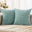 Woaboy Pack of 2 Aqua Green Pillow Covers 18x18 Inch Soft Chenille Couch Throw Pillows Solid Color Cushion Covers Home Decoration for Spring Sofa Living Room