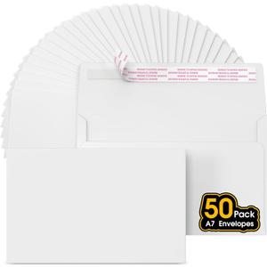 5x7 Envelopes for Invitations, A7 Printable Self Seal Envelopes for 5x7 Cards, Photos, Wedding, Birthday, Postcards, Graduation, Parties, 5.25 x 7.25 Inches (50 Pack), White
